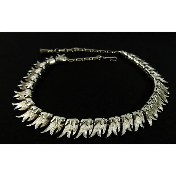 Coro Vintage Necklace Silvertone Choker Statement 15in Fringe Pattern - Picture 2 of 10